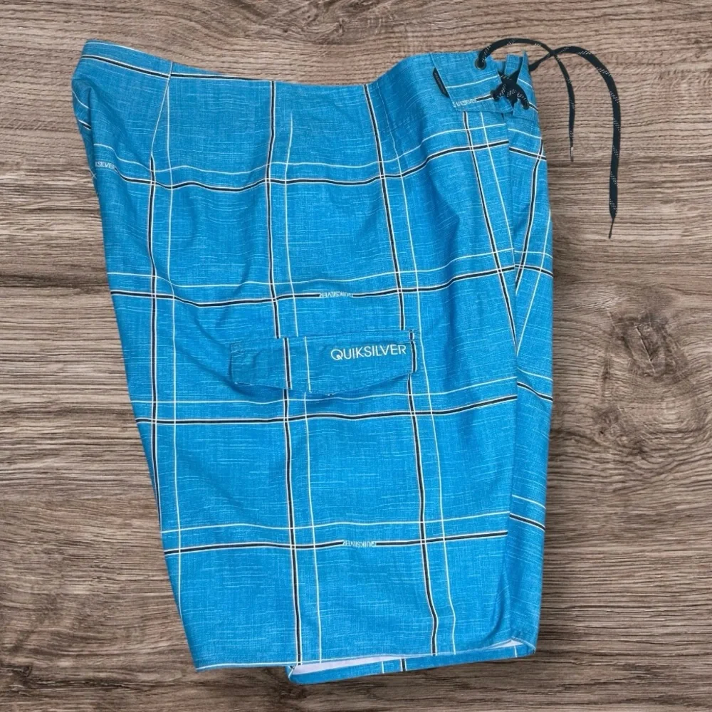Quiksilver Electric 21‎ Blue Board Shorts Quick-Dry Plaid Draw Cord Sz 36